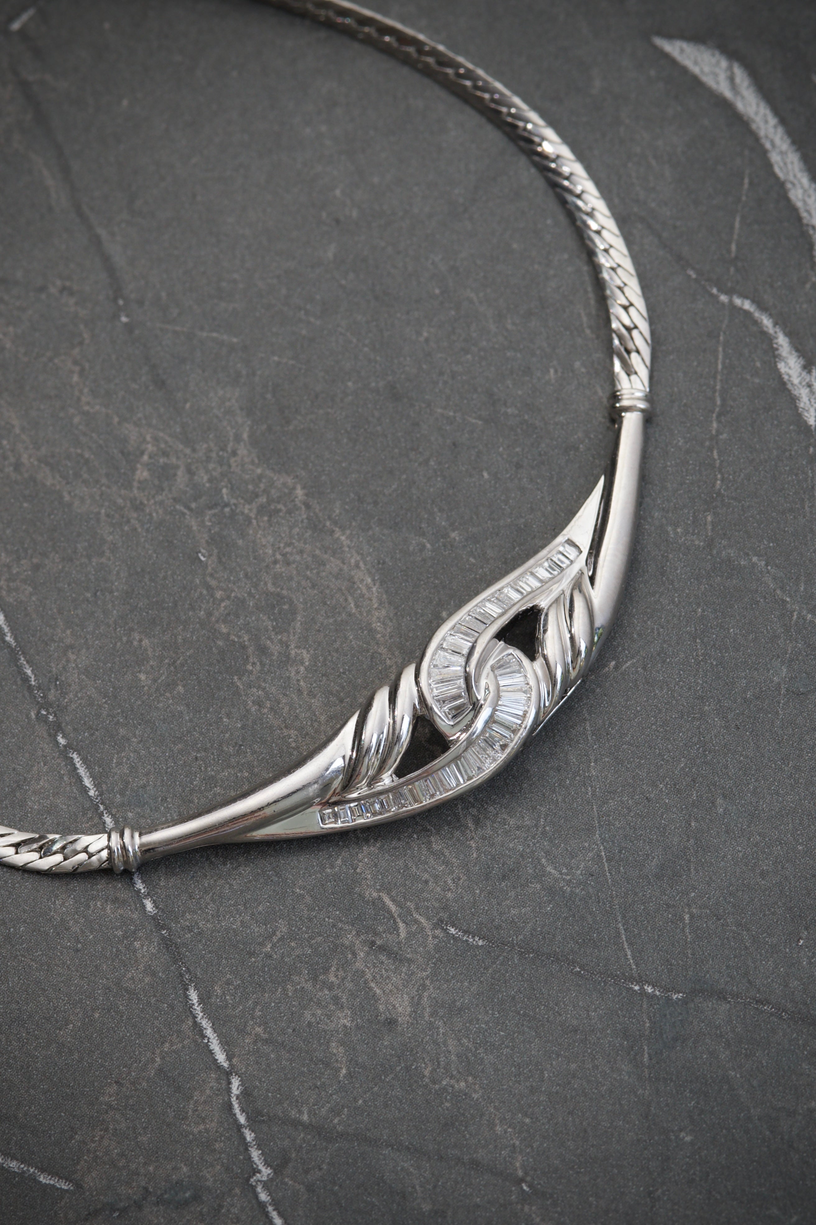 Cadena Rustica Tejido Serpiente Con 110Pts De Diamante 14.25gr / Largo 40cm / Oro Blanco (Joya)*