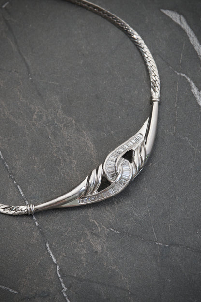 Cadena Rustica Tejido Serpiente Con 110Pts De Diamante 14.25gr / Largo 40cm / Oro Blanco (Joya)*