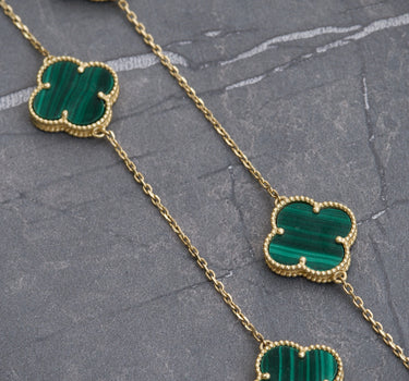 Cadena Lucky CLOVER Tejido Aro Seguido Piedra Verde 11.65gr / Largo 40 cm / Oro Amarillo italy +3 P