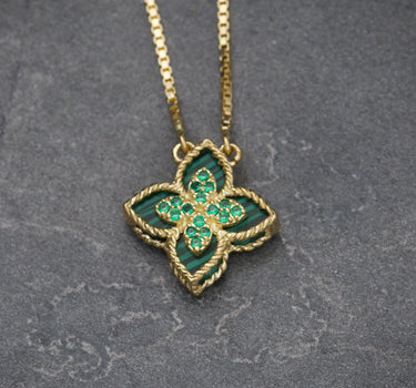 Cadena lucky clover tejido veneciana con swarovski verde 3gr / Largo 50cm / Oro Amarillo italy cte B