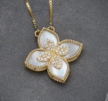 Cadena lucky clover tejido veneciana con swarovski blanco 4.85gr / Largo 45cm / Oro Amarillo italy cte M