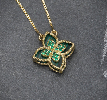 Cadena lucky clover tejido veneciana con swarovski verde 3.75gr / Largo 45cm / Oro Amarillo italy cte M