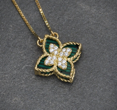 Cadena lucky clover tejido veneciana con swarovski blanco 3.05gr / Largo 50cm / Oro Amarillo italy cte M