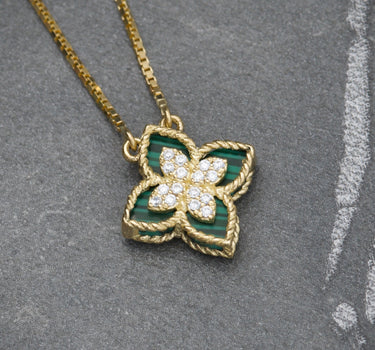 Cadena lucky clover tejido veneciana con swarovski blanco 3.85gr / Largo 45cm / Oro Amarillo italy cte B