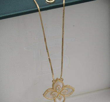 Cadena lucky clover tejido veneciana con swarovski blanco 4.85gr / Largo 45cm / Oro Amarillo italy cte M