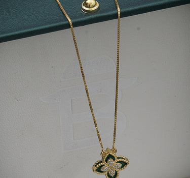 Cadena lucky clover tejido veneciana con swarovski blanco 3.85gr / Largo 45cm / Oro Amarillo italy cte B