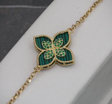 Pulso lucky clover tejido aro seguido con swarovski verde 2.8gr / Largo 17.5cm / Oro Amarillo italy cte M