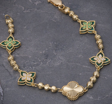 Pulso lucky clover piedra verde 12.15gr / Largo 20cm / Oro Amarillo Nac M