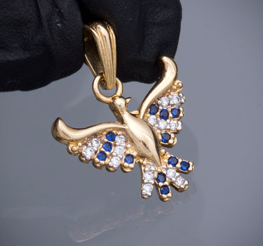 Dije ave fenix con swarovski azul y blanco 1.7gr / Largo 2cm / Oro Amarillo Nac M