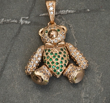 Dije de oso articulado con swarovski blanco y verde 6.9gr / Largo 3cm / Oro Rosado Nac B