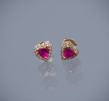 Topos  corazon con swarovski fucsia y blanco 1.55gr / Largo 0.7cm / Oro Amarillo Nac M
