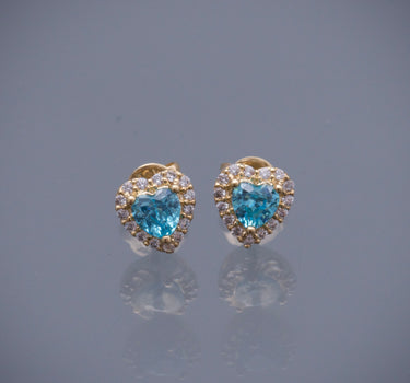Topos corazon con swarovski azul y blanco 1.55gr / Largo 0.7cm / Oro Amarillo Nac P