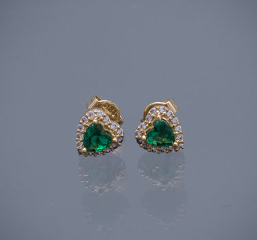 Topos corazon con swarovski verde y blanco 1.5gr / Largo 0.6 cm / Oro Amarillo Nac B