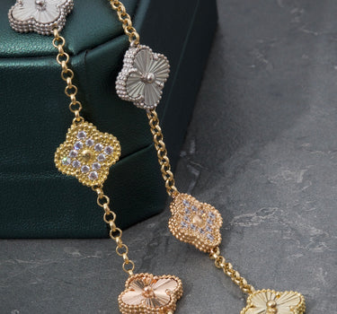 Cadena lucky clover Diamantada 68gr / Largo 70cm / Tres Oros italy cte M