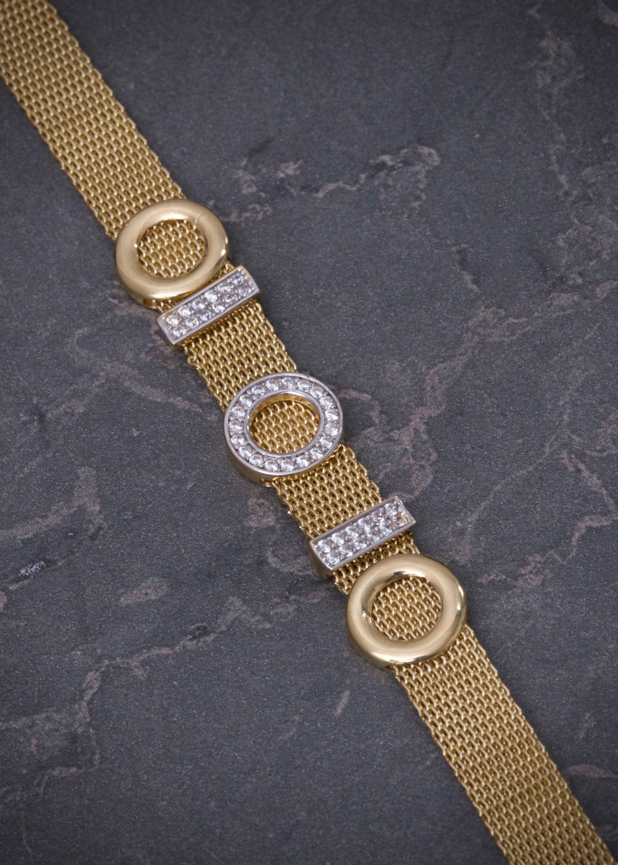 Pulso rustico con swarovski blanco 13.15gr / Largo 19cm / Oro Amarillo italy +2 P