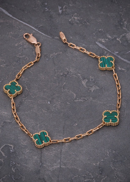 Pulso lucky clover piedra verde 5.95gr / Largo 19cm / Oro Rosado italy cte P