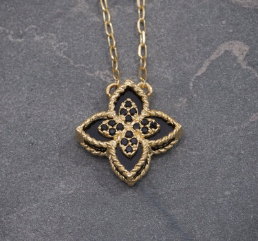 Cadena lucky clover piedra negra con swarovski negro 2.7gr / Largo 50cm / Oro Amarillo italy cte B