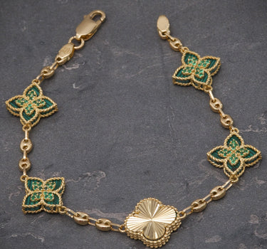 Pulso lucky clover piedra verde 8.1gr / Largo 18cm / Oro Amarillo Nac B