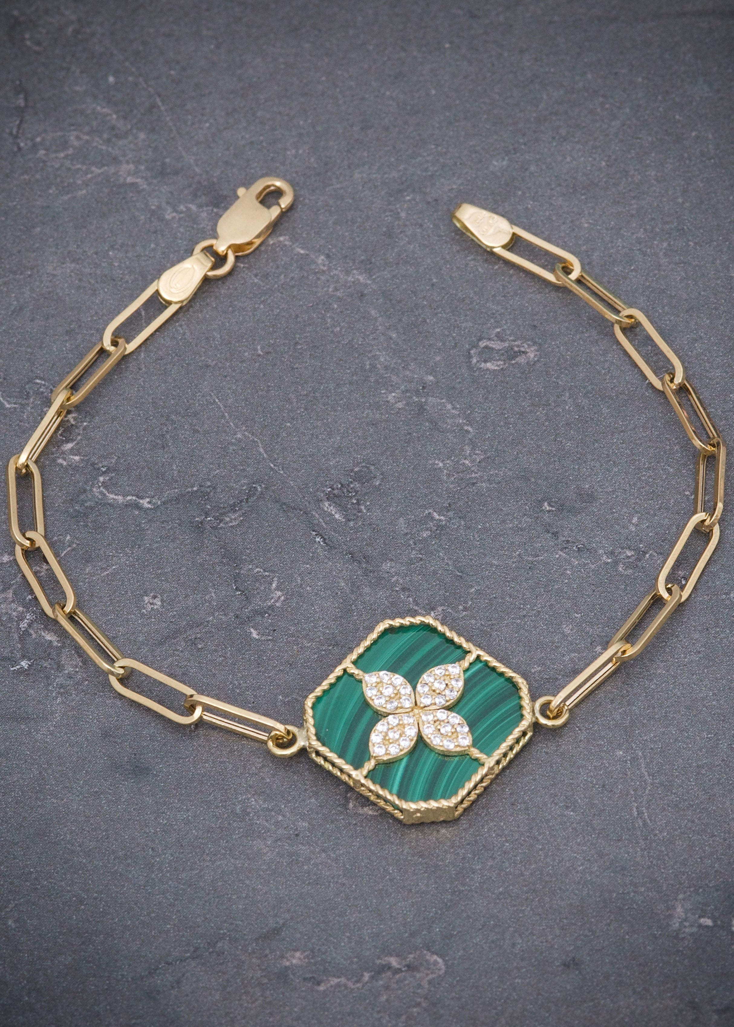 Pulso lucky clover con swarovski blanco 3.65gr / Largo 17cm / Oro Amarillo italy cte M