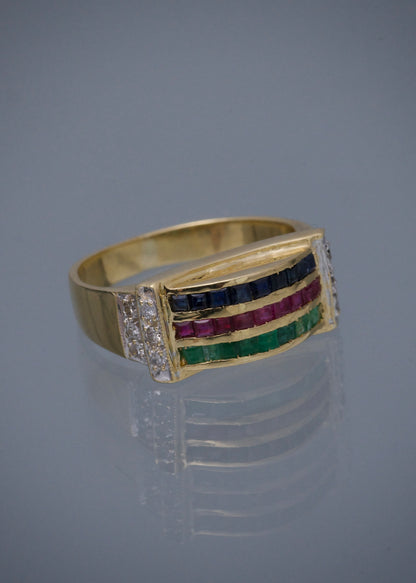 Anillo piedras preciosas 6.8gr / TALLA 5 1/2 / Oro Amarillo (Joya) M
