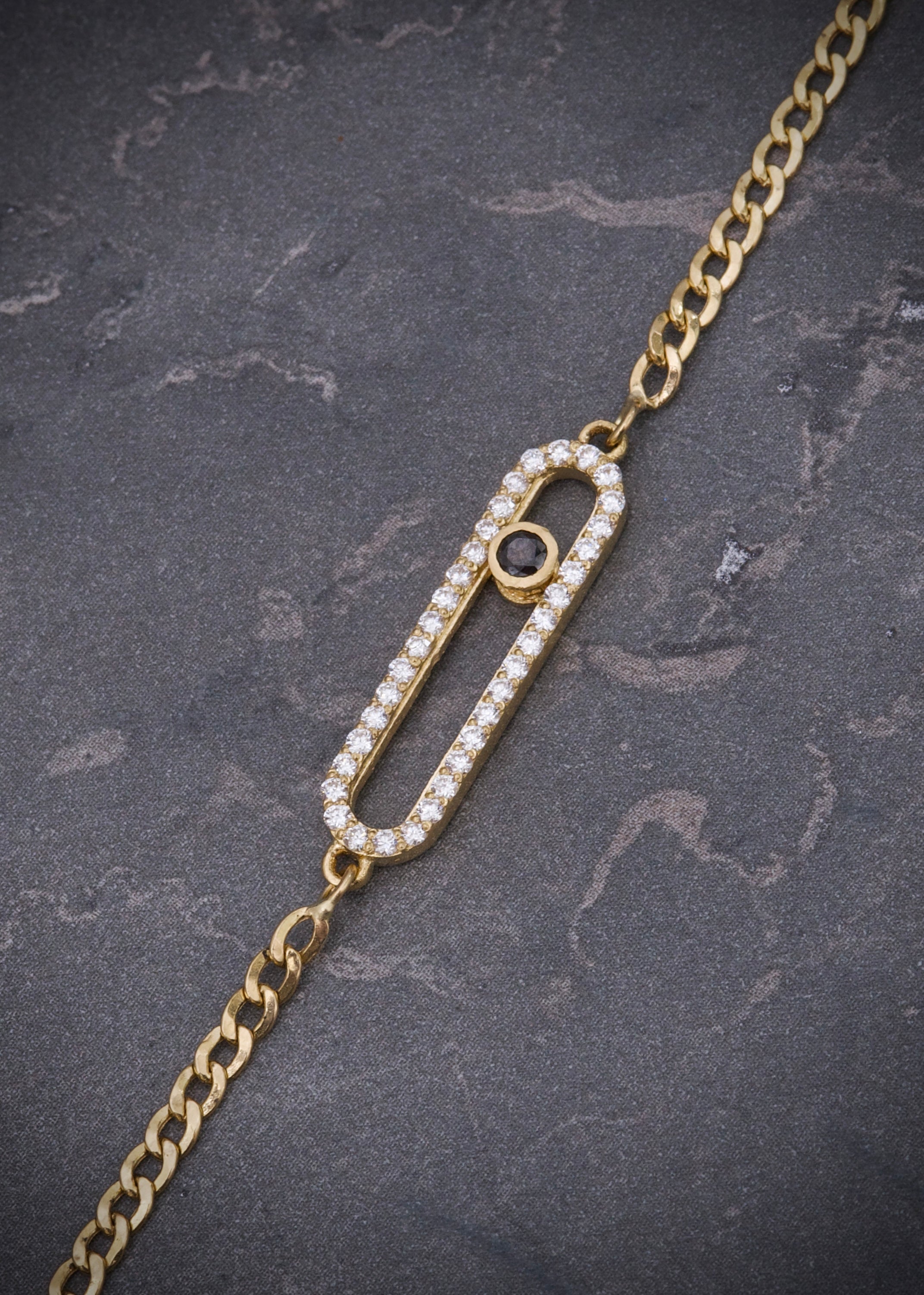 Pulso MK con swarovski blanco y negro 3.1gr / Largo 17cm / Oro Amarillo italy cte P