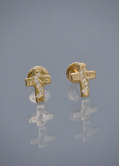 Topos cruz con swarovski blanco 1gr / Largo 0.8cm / Oro Amarillo Nac*