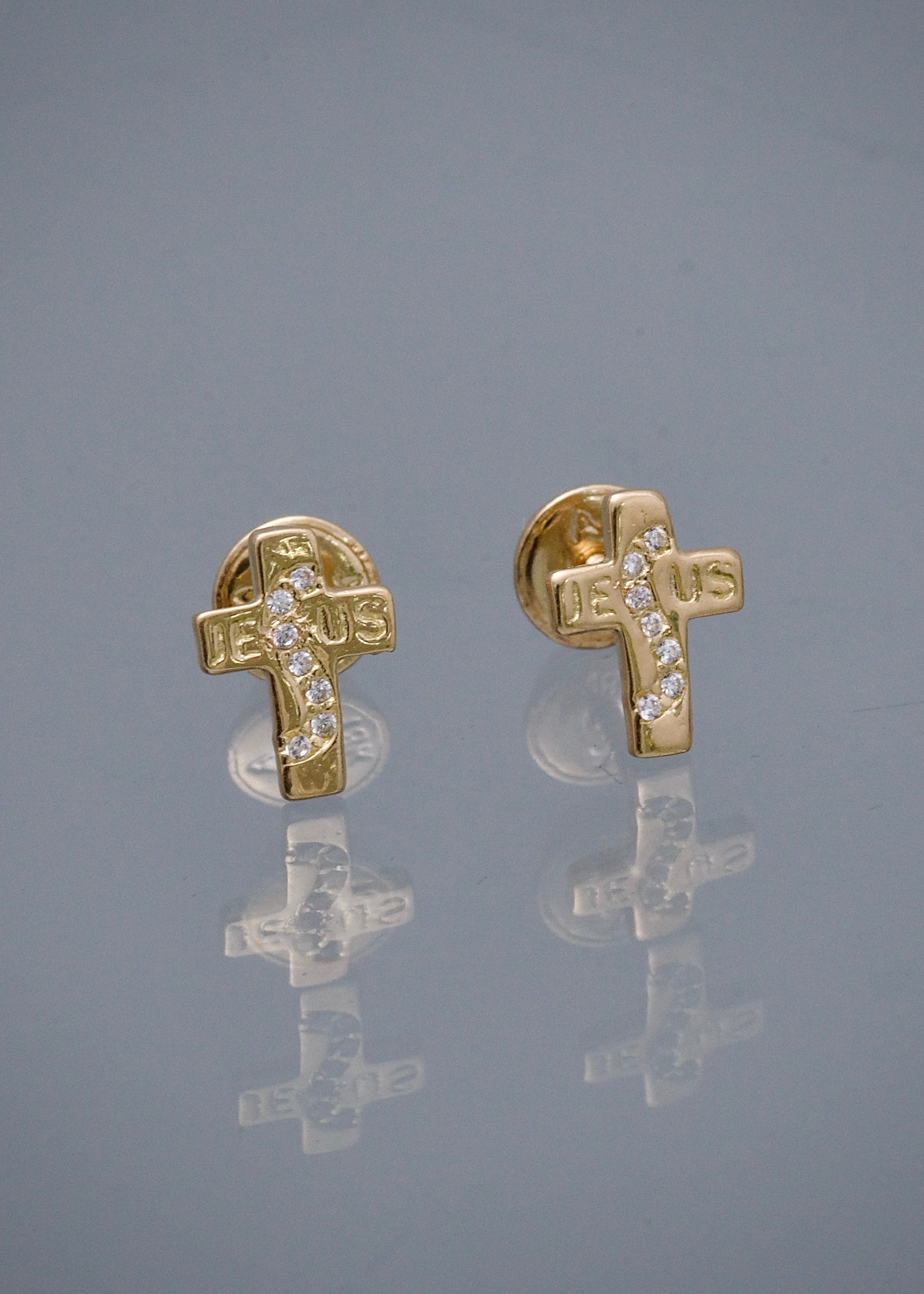 Topos cruz con swarovski blanco 1gr / Largo 0.8cm / Oro Amarillo Nac P