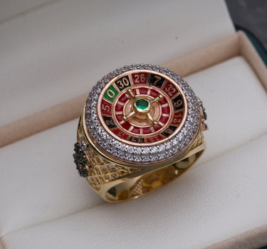 Anillo de ruleta casino con swarovski blanco y verde 14gr / TALLA 10 / Dos Oros  Nac B