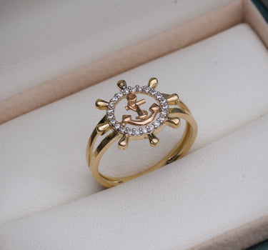 Anillo de timon con swarovski blanco 2.85gr / TALLA 7 1/4 / Dos Oros Nac B