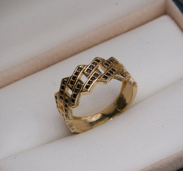 Anillo tejido cubano especial con swarovski negro 4.1gr / TALLA 6 1/4 / Oro Amarillo Nac B