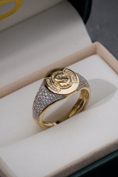 Anillo SIGNO DE PESo Con Swarovski Blanco 7.3gr / TALLA 9 1/2 / Oro Amarillo Nac M