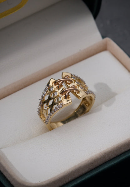 Anillo De COrset Con Swarovski 4.8gr / TALLA 6 1/2 / Dos Oros Nac M