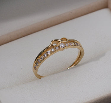 Anillo de infinito con swarovski blanco 2.1gr / TALLA 7 3/4 / Oro Amarillo Nac P