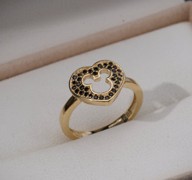 Anillo De  MIckey Con Swarovski Negro 2.6gr / TALLA 5 / Oro Amarillo Nac M