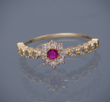 Anillo flor con swarovski blanco y fucsia 1.6gr / TALLA 6 / Oro Amarillo Nac M