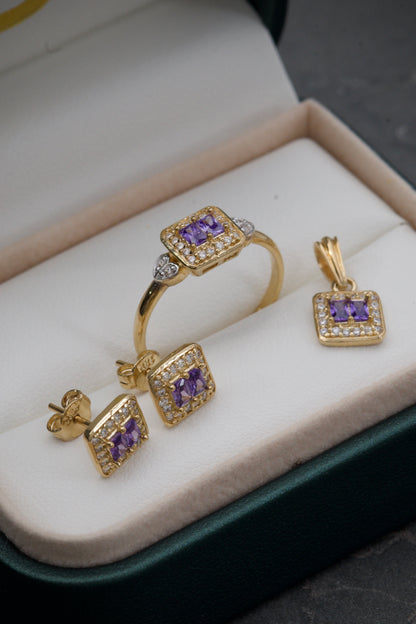 Topos Cuadrado COn SWarovskis Morados y blancos 1.8gr / LArgo 0.8cm / Oro Amarillo Nac B