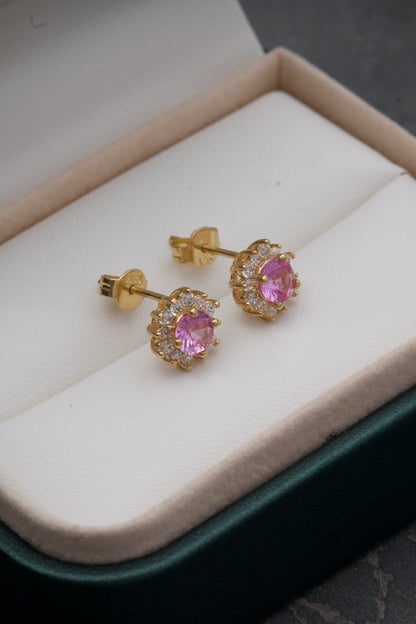 Topos FLor COn SWArovski ROSADO y blanco 2gr / Largo 0.8cm / Oro Amarillo Nac B