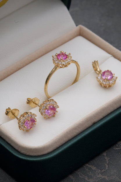 Topos FLor COn SWArovski ROSADO y blanco 2gr / Largo 0.8cm / Oro Amarillo Nac B