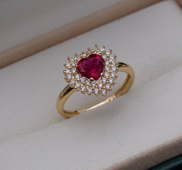 Solitario de corazon con swarovski fucsia y blanco 3gr / TALLA 5 3/4 / Oro Amarillo Nac P