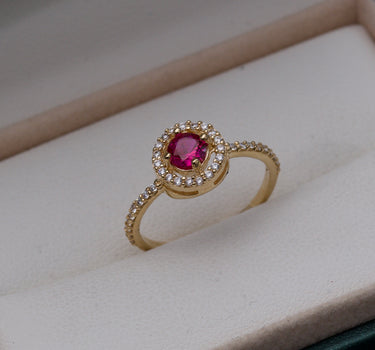 Solitario con swarovski fucsia y blanco 2.25gr / TALLA 5 3/4 / Oro Amarillo Nac P