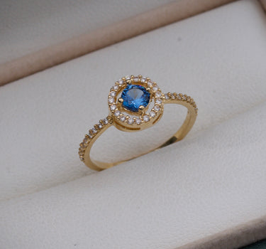 Solitario Con Swarovski CENTRAL AZul 2.3gr / TALLA 6 1/2 / Oro Amarillo Nac M