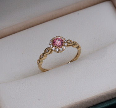 Solitario CON SWAROVSKI CEntral ROSAdo 1.9gr / TALLA 4 3/4 / Oro Amarillo Nac M