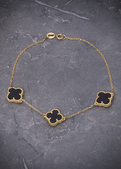 Pulso Lucky clover piedra negra 3gr / Largo 17cm / Oro Amarillo italy cte M