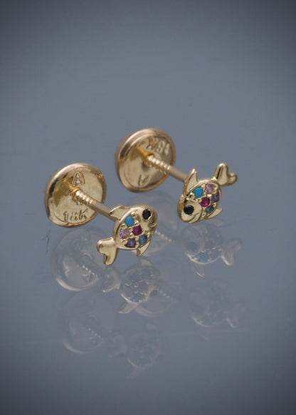 Topos pez con swarovski multicolor 0.6gr / Largo 0.47cm / Oro Amarillo Nac M