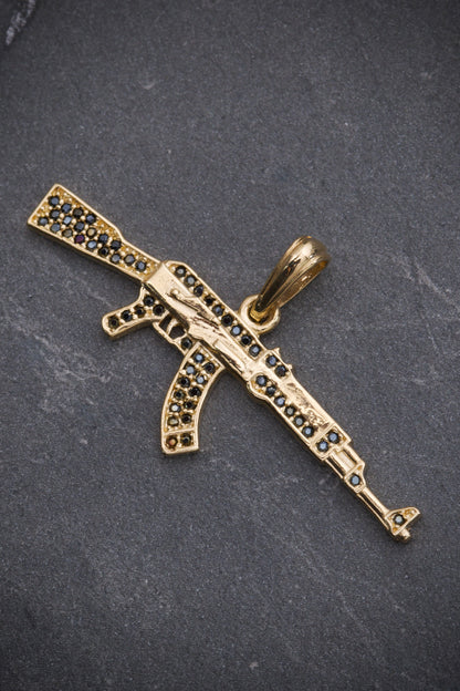 Dije DE FUsil COn Swarovski NEgro 3.4gr / Largo 2.0cm / Oro Amarillo Nac B