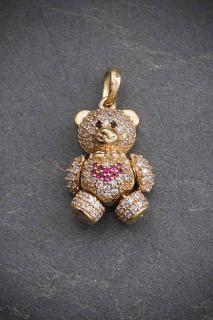 Dije De MIni Oso Con Corazon Y Swarovski 4.6gr / Largo 2.5cm / Oro Amarillo Nac B