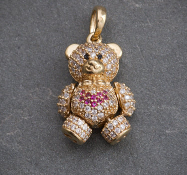 Dije De MIni Oso Con Corazon Y Swarovski 4.65gr / Largo 2.5cm / Oro Amarillo Nac B