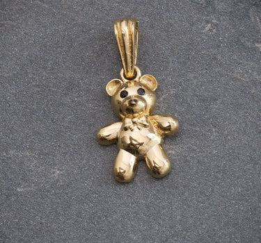 Dije De Mini Oso Liso Con Swarovski Negro 1.25gr / Largo 1.9cm / Oro Amarillo Nac B