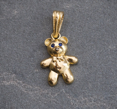 Dije De MINi Oso Liso Con Swarovski Azul 1.15gr / Largo 1.9cm / Oro Amarillo Nac B