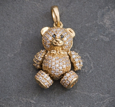 Dije De Mini Oso COn SWarovski Blanco 4.45gr / Largo 2.5cm / Oro Amarillo Nac B